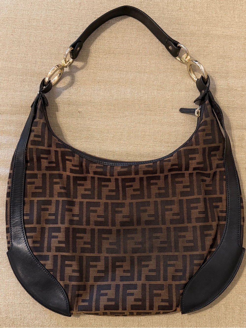 Fendi Brown and Black FF Canvas Hobo with Gold Hardware - Picture 4 of 9